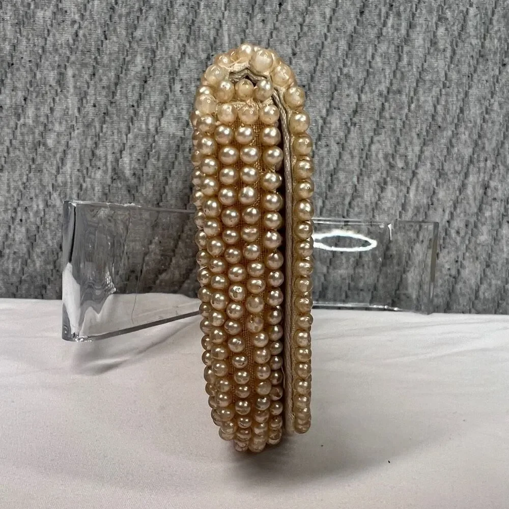 Vintage 50s Beaded Pearl Beaded Clutch Purse with Comb Japan Evening Bag‎